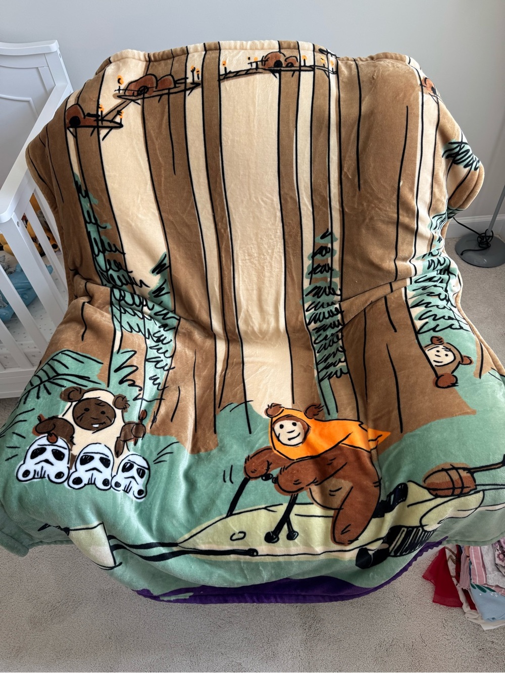 Star Wars Return Of The Jedi Endor Ewoks Blanket Throw w/ Sherpa Side 50 x 60